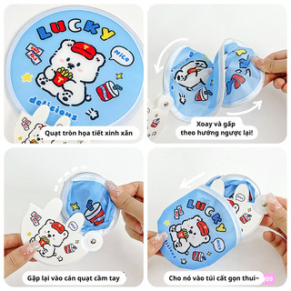Quạt Capybara Cầm Tay Gấp Gọn Vải Xếp Tự Bung Mini Cute Timo DDQ09