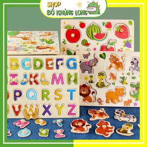 LOẠI 1 GỖ DÀY Đồ Chơi Bảng Ghép Hình Núm Gỗ Nhiều Chủ Đề Bảng Gỗ Có Núm Tranh Núm Cho Bé Đồ Chơi Gỗ - BỐ KHỦNG LONG