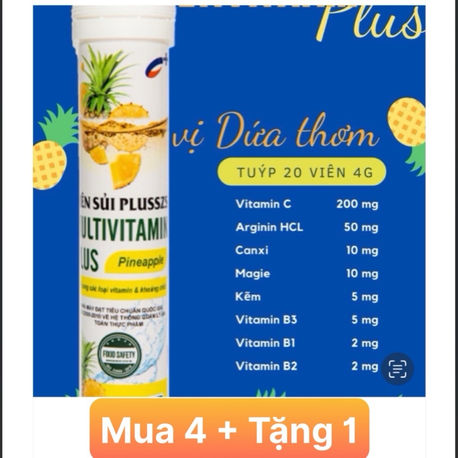 [ Mua 4 + Tặng 1 ] - Viên Sủi 4G x 20 viên/ tuýp - Vị Tăng Lực- Actiso - Cam -Chanh Leo - Chanh Tươi - Vị Dứa
