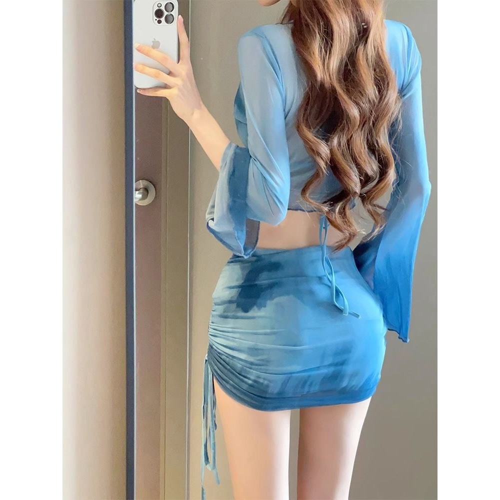 Set bộ đồ bơi bikini 4 chi tiết có đệm ngực phối họa tiết màu loang ôm body gợi cảm sang chảnh BA BKN47
