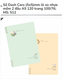 KLONG - Sổ Dash Caro (5x5)mm lò xo nhựa mềm 2 đầu A5 120 trang 100/76; MS: 512 ♥