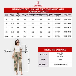 4SQR02 Sét bộ lụa quần dài hoạ tiết có phối bo gấu CARDINA co giãn nhẹ. Chất liệu Satin lụa Nhật cao cấp