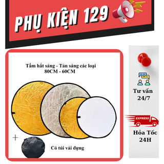 Tấm hắt sáng, tấm phản quang ánh sáng tròn size 60cm/80cm 2 màu trong 1 vàng/bạc trắng/bạc giúp tăng sáng cho chụp hình