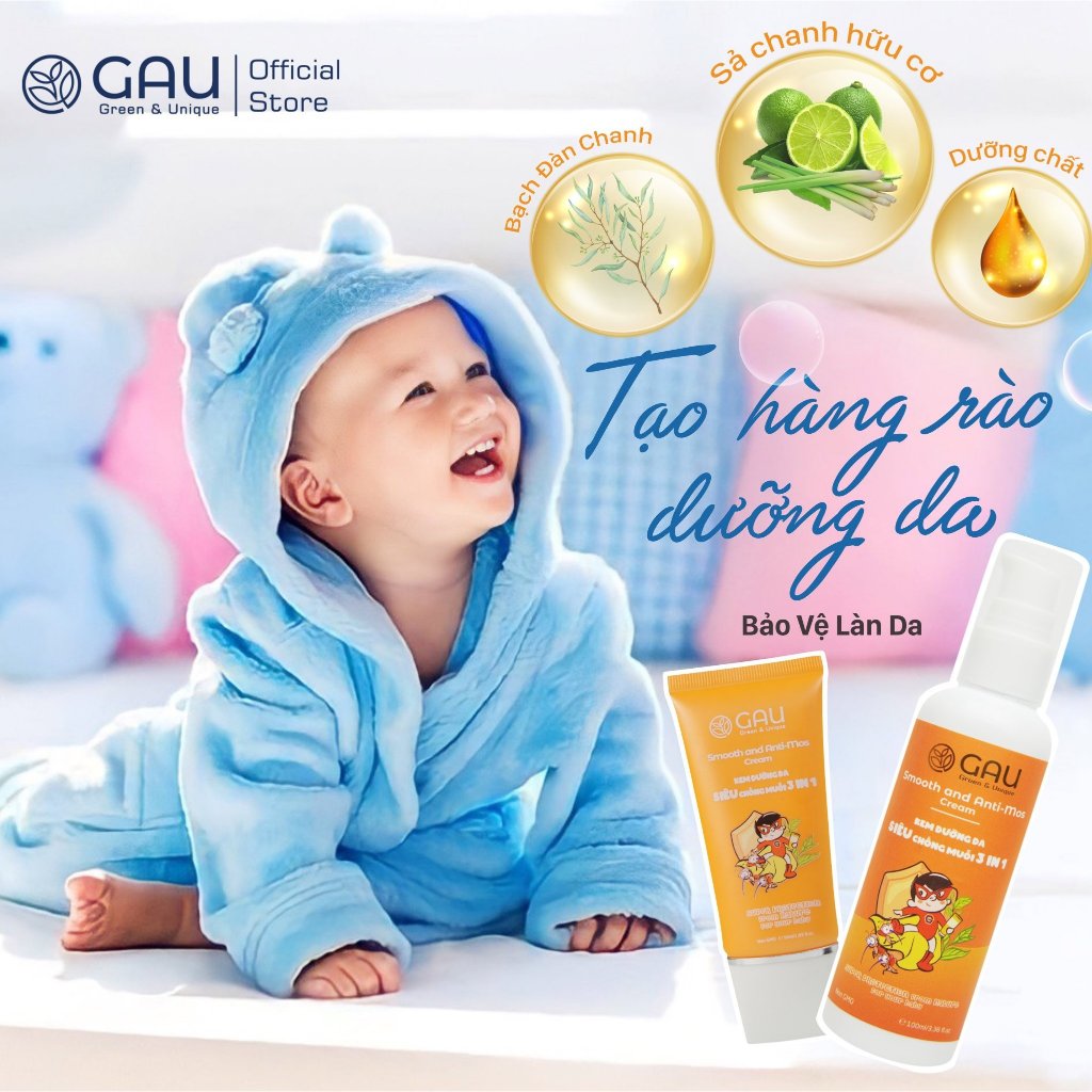 Kem Siêu Đuổi Muỗi Dưỡng da Tránh Hăm Viêm GAU cho Bé Ngăn Muỗi đốt 6 giờ Dịu da Giảm Chàm bé 3 in 1