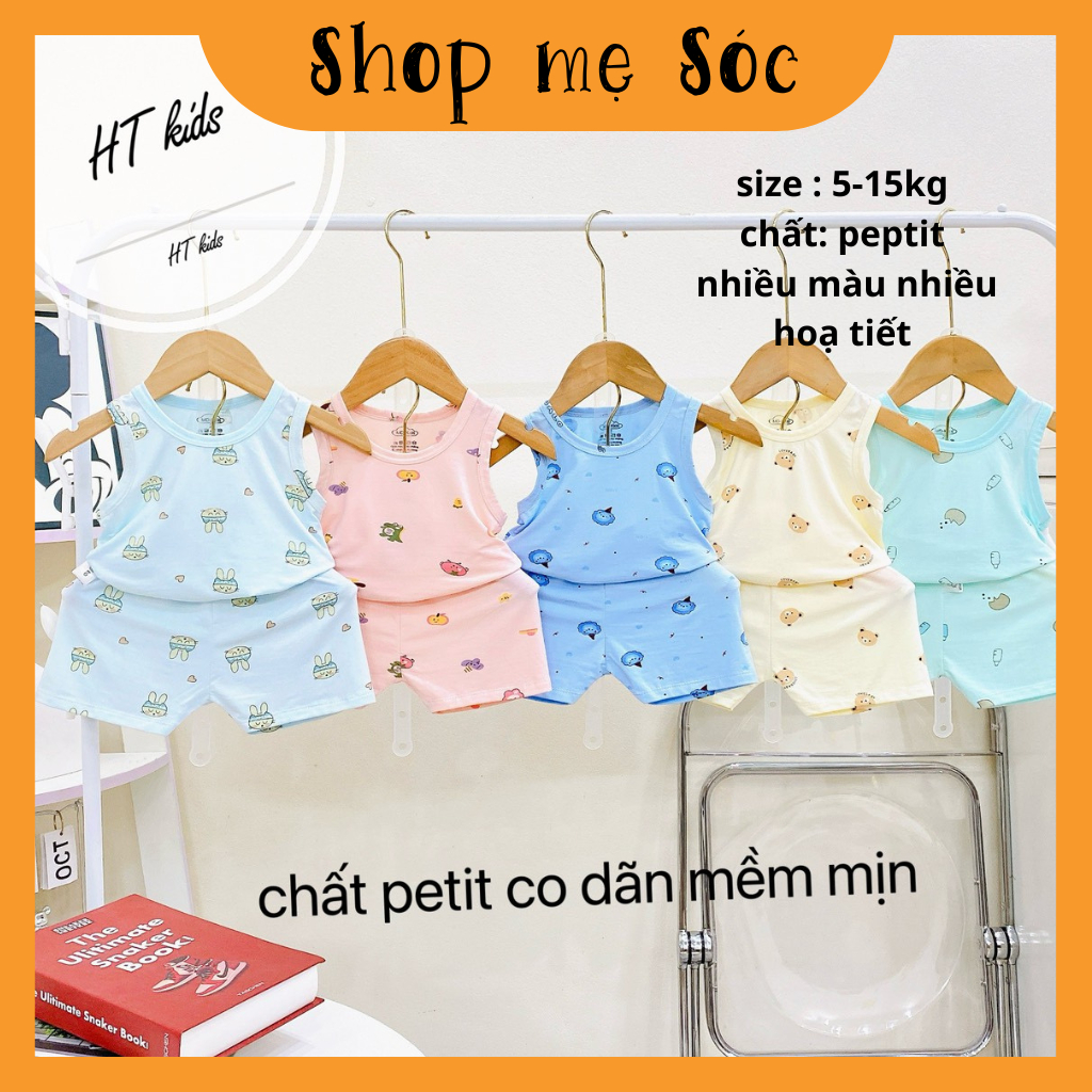 Bộ quần áo BA LỖ sát nách NHIỀU MÀU thun lạnh họa tiết thú đáng yêu cho bé trai bé gái 4-14kg mesocshop