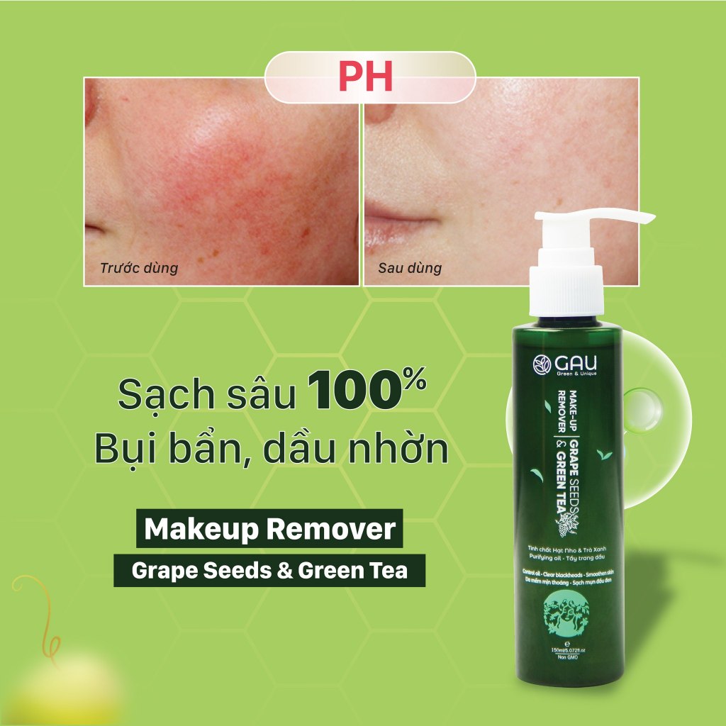 Dầu Tẩy Trang Tự nhiên Hạt Nho Trà Xanh GAU Sạch mụn đầu đen Đánh bay Makeup chống trôi 150ml