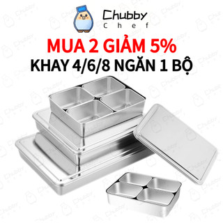 Khay Inox 4/6/8 NGĂN 1 BỘ Đựng topping trà sữa, Topping bánh mì, gia vị,thực phẩm Kèm Nắp Inox