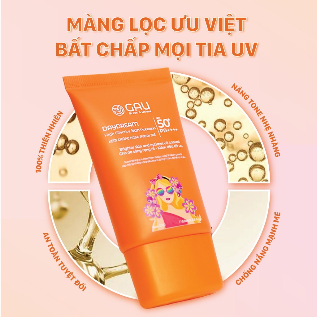 Kem chống nắng Tự nhiên Chính hãng SPF50+PA++++ GAU Mỏng nhẹ thoáng cho Da nhạy cảm cả Mẹ & Bé 50ml