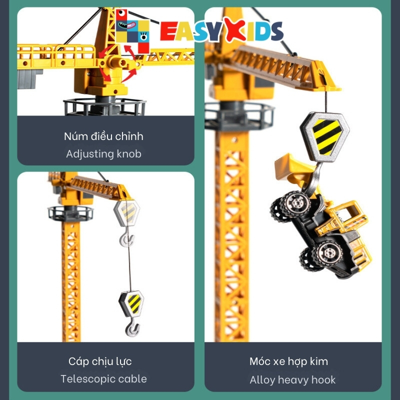 Bộ xe đồ chơi mô hình hợp kim container kỹ thuật xây dựng nhiều chi tiết như thật có đèn nhạc