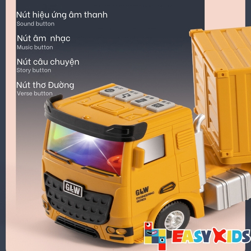 Bộ xe đồ chơi mô hình hợp kim container kỹ thuật xây dựng nhiều chi tiết như thật có đèn nhạc