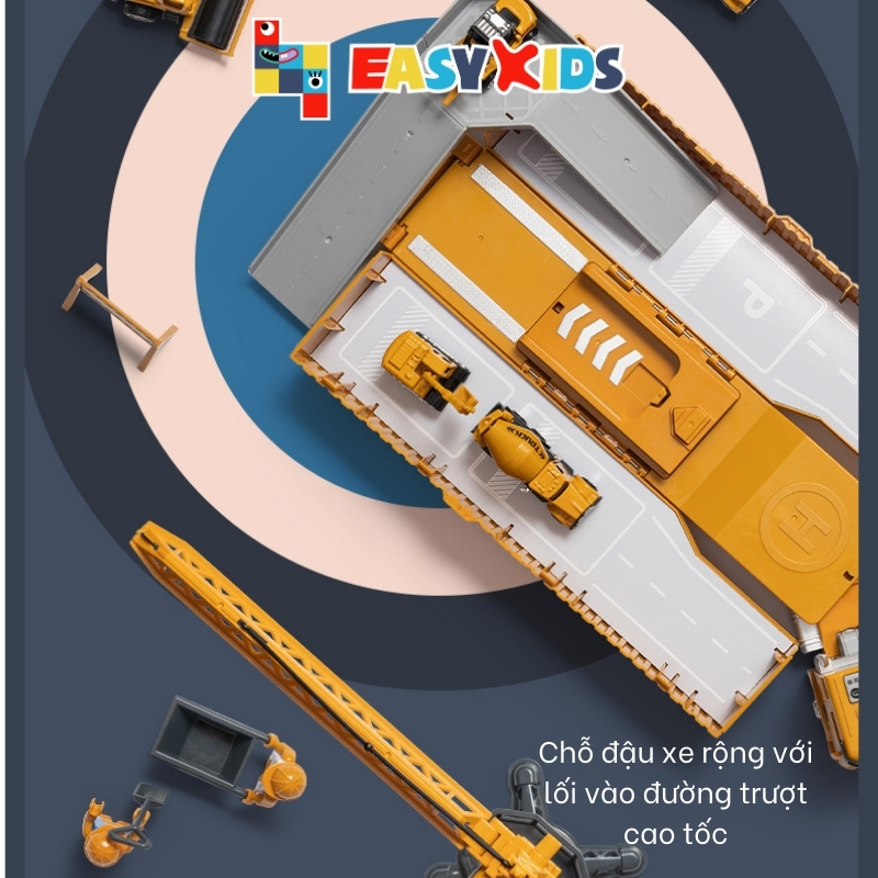 Bộ xe đồ chơi mô hình hợp kim container kỹ thuật xây dựng nhiều chi tiết như thật có đèn nhạc