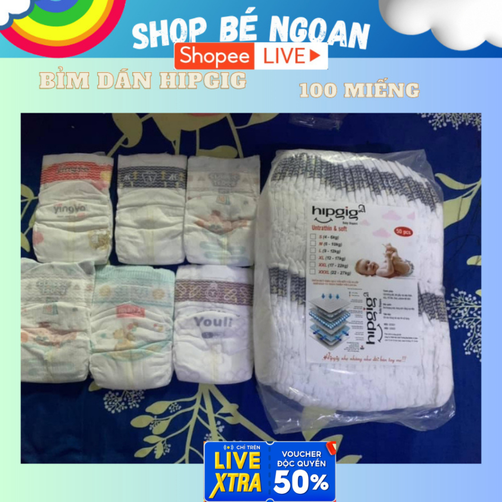 [COMBO 50-100 MIẾNG] Bỉm dán Hipgig size S tới XL, bỉm giá rẻ siêu thấm ...