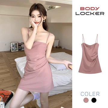 Váy Hai Dây Ôm Body Xếp Ly Eo Dáng Ngắn Phong Cách Trẻ Trung, Váy Hai Dây Nữ Màu Hồng Co Dãn Ôm Body Mùa Hè
