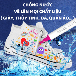 Bút Màu Acrylic Marker 12/24/36/48/60 Màu Cao Cấp Màu Sắc Tươi Sáng - Bút Lông Màu Chống Thấm 89001