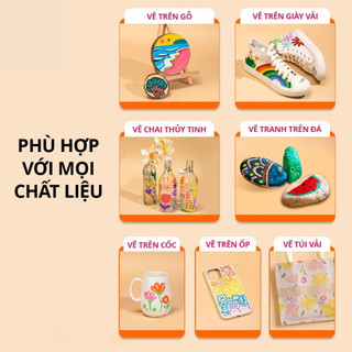 Bút Màu Acrylic Marker 12/24/36/48/60 Màu Cao Cấp Màu Sắc Tươi Sáng - Bút Lông Màu Chống Thấm 89001