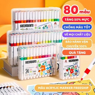 Bút Màu Acrylic Marker 12/24/36/48/60 Màu Cao Cấp Màu Sắc Tươi Sáng - Bút Lông Màu Chống Thấm 89001