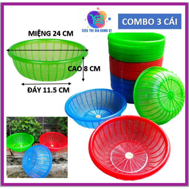 Combo 3 Cái Rổ nhựa tròn Việt Nhật đựng rửa rau tiện lợi, an toàn, Rá ...