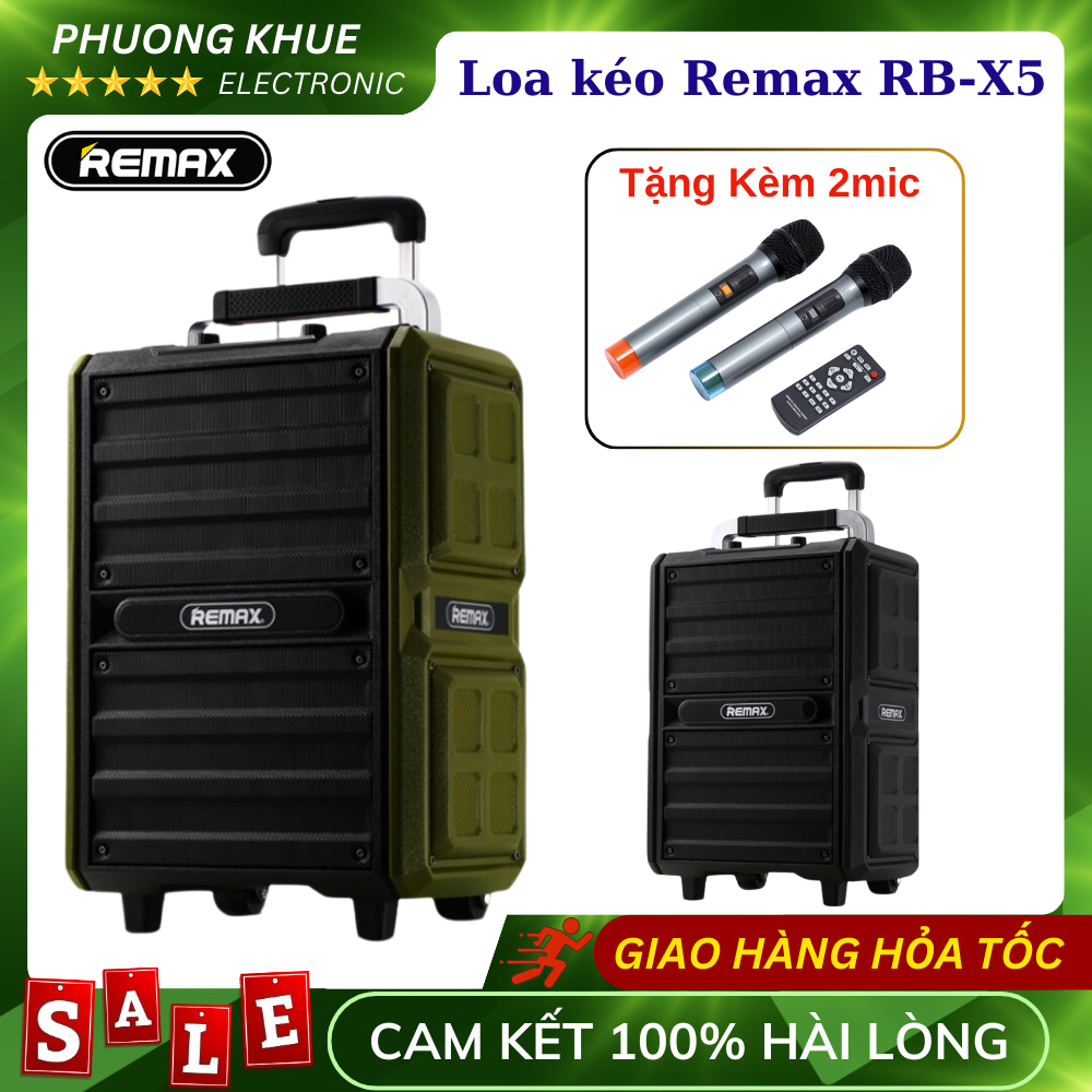 Loa kéo bluetooth Remax RBX5 50W tặng kèm 2 mic, loa thùng di động