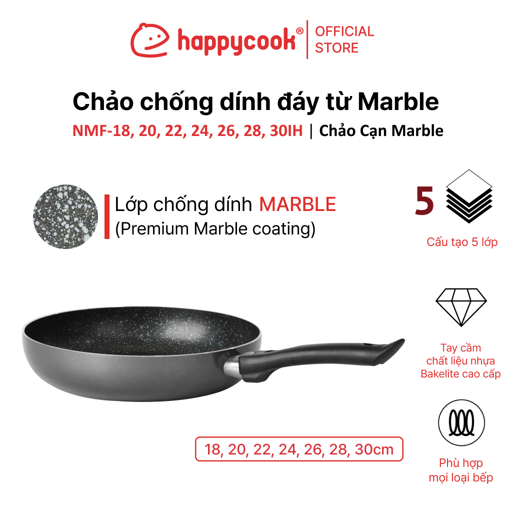 Ảnh Chảo chống dính đáy từ Marble 18, 20, 22, 24, 26, 28, 30cm, HAPPYCOOK 1