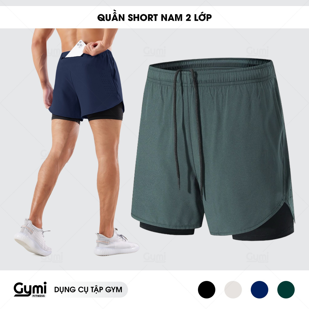 Quần Chạy Bộ Nam 2 Lớp, Quần SHORT Tập Gym Thể Thao Thoáng Khi, Có Túi Khóa Sau Đựng Điện Thoại