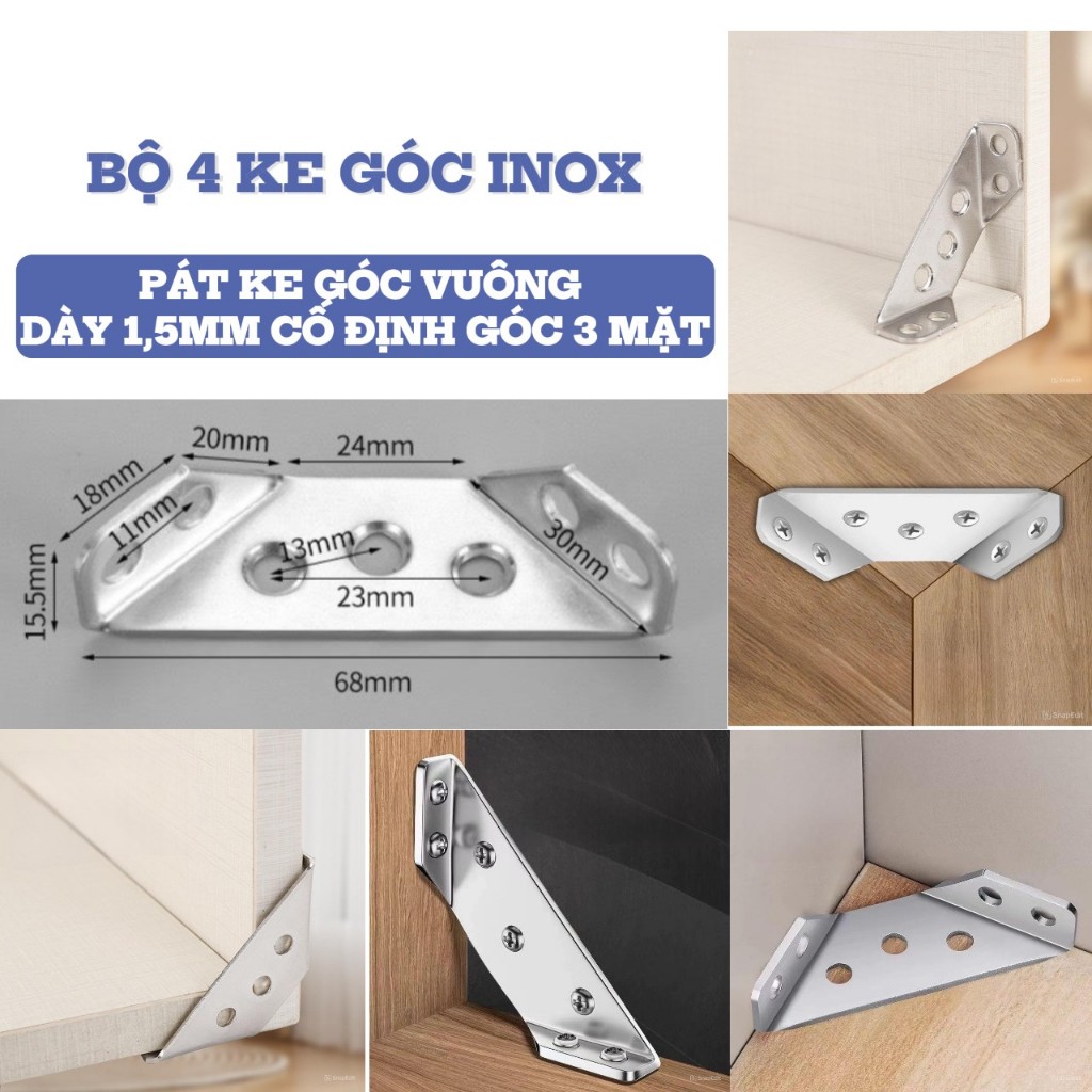 Bộ 4 Ke Góc Inox, Pát Ke Góc Vuông Độ Dày 1,5MM Dùng Để Cố Định Góc ...
