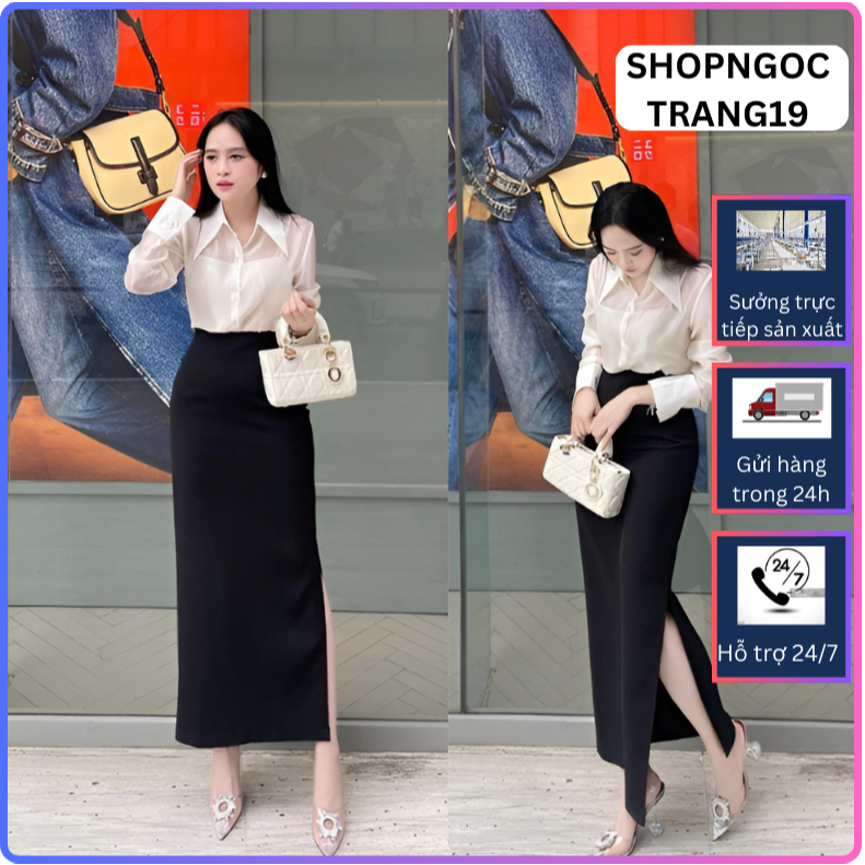 Chân Váy Chữ A Sông Dáng Dài Sẻ Bên 90cm_Thời Trang Công Sở Hè 2024_SHOPNGOCTRANG19