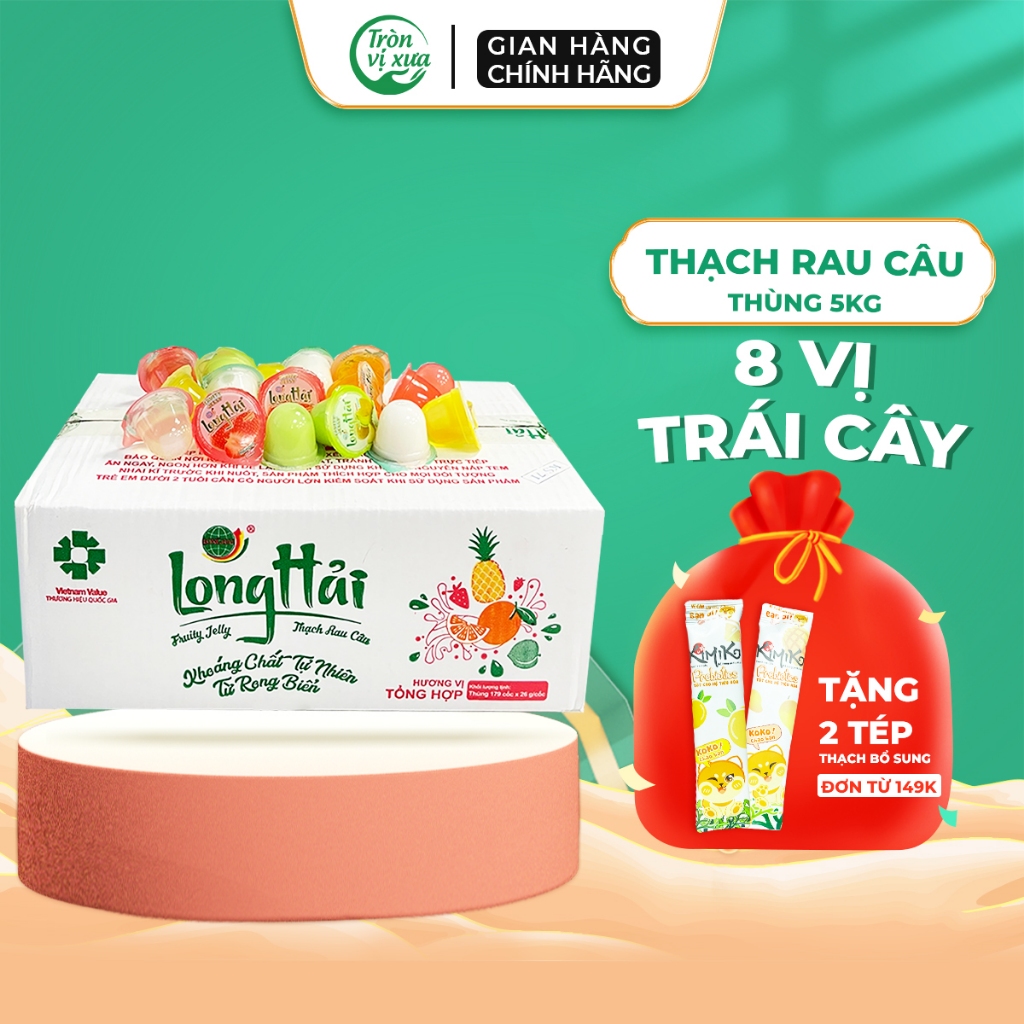 Thùng 5kg thạch rau câu rời, thạch rau câu Long Hải thùng size to mix ...