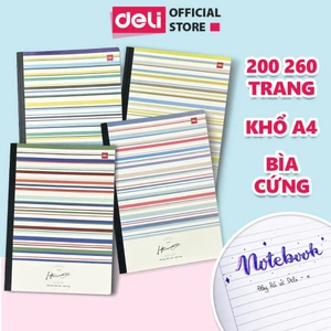 Sổ Vở Bìa Bồi Cứng A4 Deli Vở Kẻ Ngang 200/260/300/360 Trang - Tập Kẻ Ngang Giấy Dày Ghi Chép Bài Học Sinh