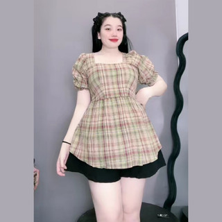 Áo Babydoll Nữ Bigsize Tay Ngắn Phồng Vạt Xòe Nhún Chun Sau Lưng Màu Vintage SM27