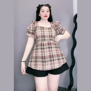 Áo Babydoll Nữ Bigsize Tay Ngắn Phồng Vạt Xòe Nhún Chun Sau Lưng Màu Vintage SM27