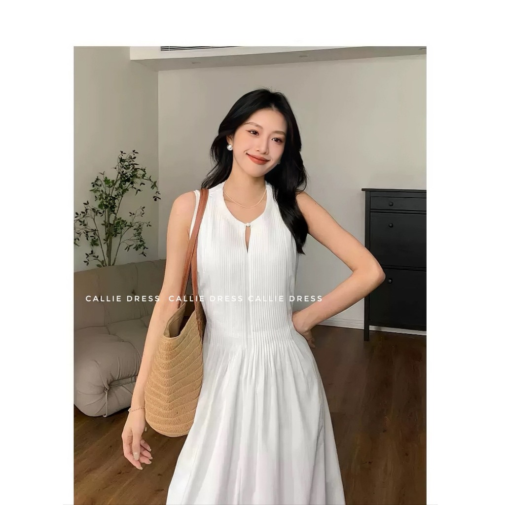 Litso Dress - Đầm Midi Taffta Xếp Ly Ngực Dây Chéo Dáng Xòe