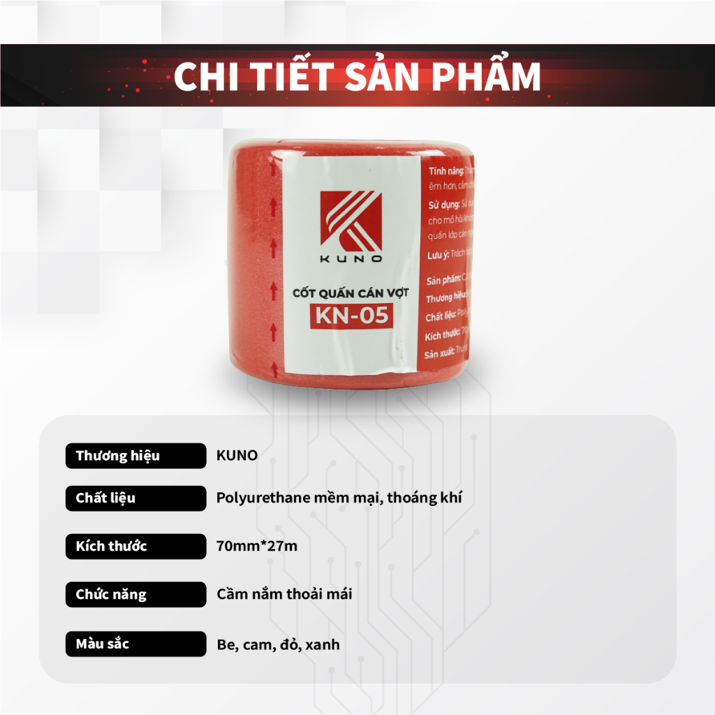 Ảnh Quấn cốt vợt cầu lông KUNO, bảo vệ cốt vợt cầu lông dài 27m mềm mại, thấm hút mồ hôi 2
