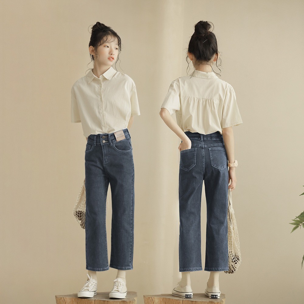 Quần jeans suông lửng cạp khóa, có chun điều chỉnh rộng chật phía trong cạp tiện lợi BEESHOP H24010Q