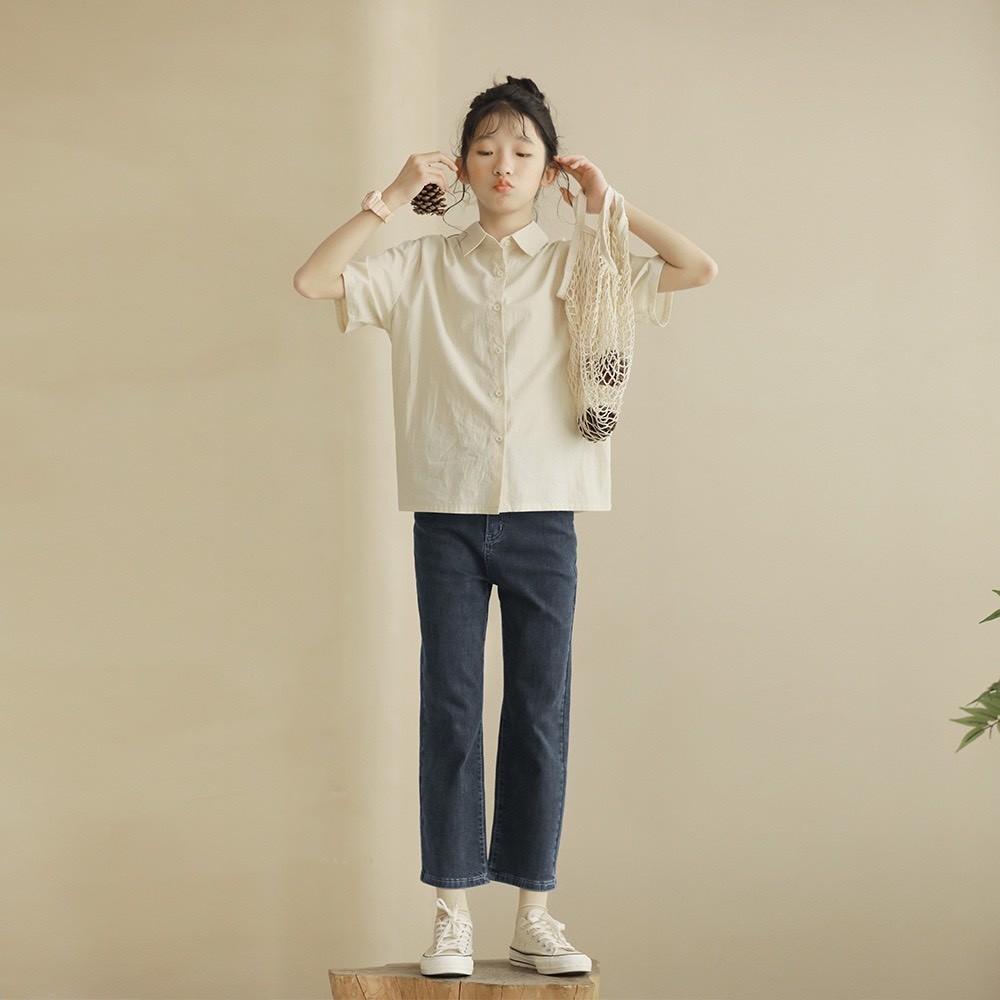 Quần jeans suông lửng cạp khóa, có chun điều chỉnh rộng chật phía trong cạp tiện lợi BEESHOP H24010Q