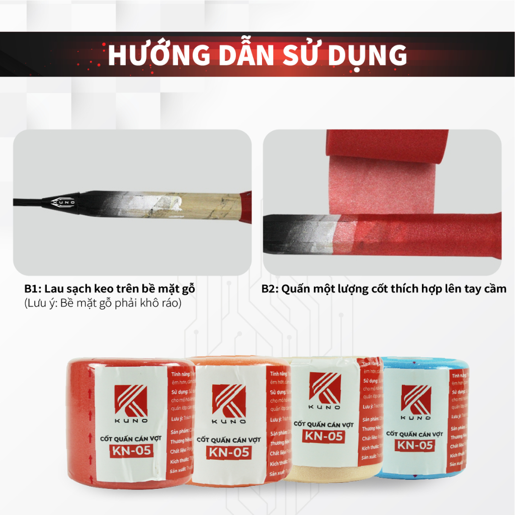 Ảnh Quấn Cốt Vợt Cầu Lông KUNO, Thấm Hút Mồ Hôi, Mỏng Mềm Mại, Gia Tăng Độ Êm, Thoáng Khí 2