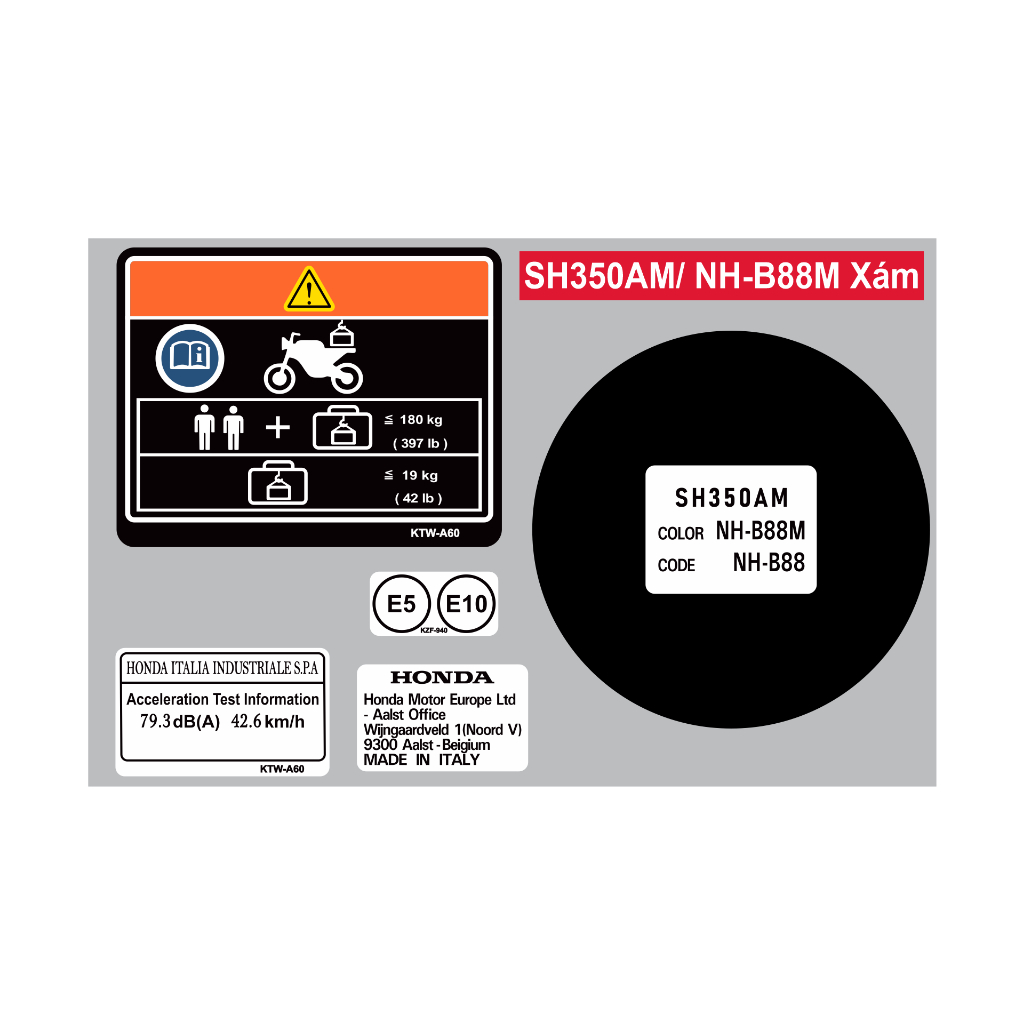 Bộ tem thông số SH 350. Decal dán xe chống nước, không bay màu, dày dặn, sắc nét