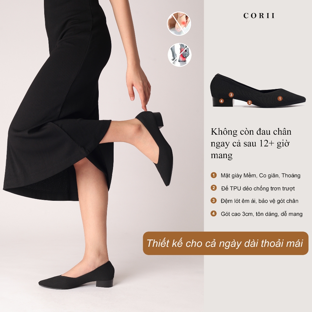 CORII - Giày Bít Cao Gót Mũi Nhọn The Nature 2.0 Thời Trang và Thoải Mái Nhất - CR041 Đen