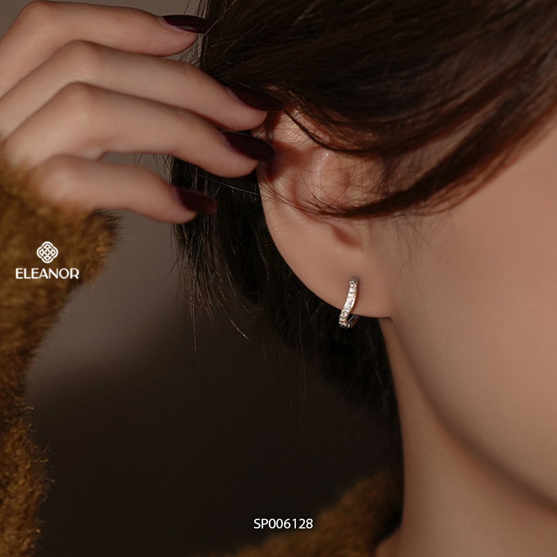 Bông tai nữ chuôi bạc 925 Eleanor Accessories viền cong lượn sóng khuyên tai phụ kiện trang sức 6128