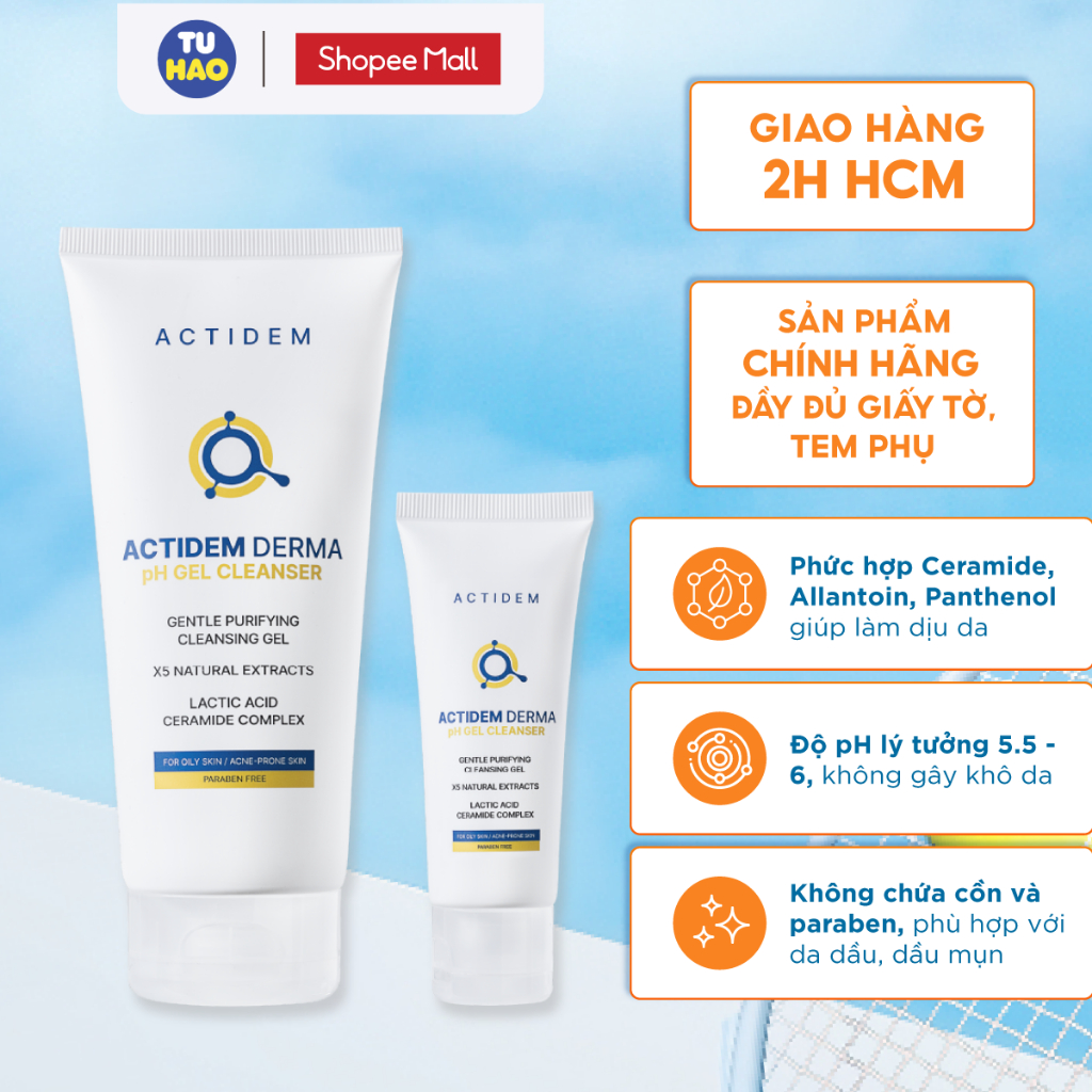 Gel rửa mặt Actidem Derma pH Gel Cleanser dành cho da dầu 30ml /150ml ...