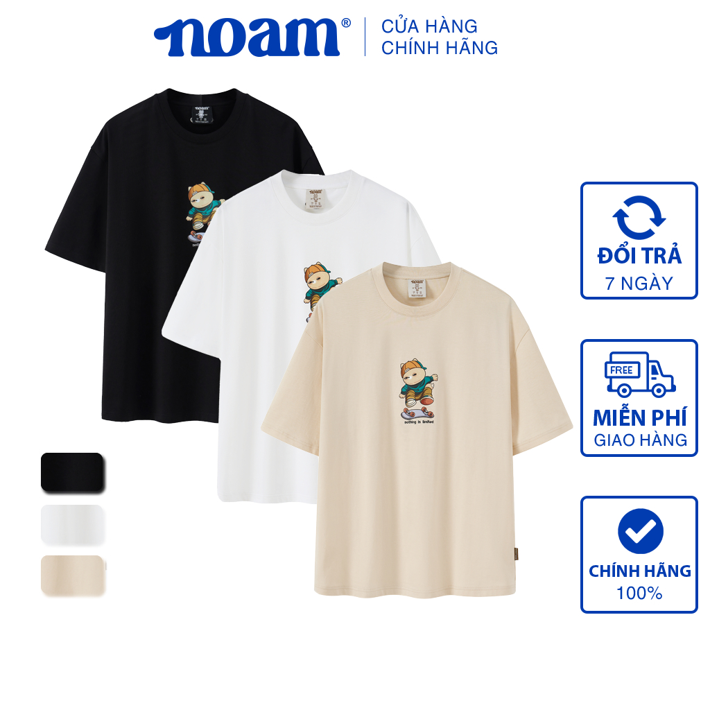 Ảnh Áo thun Form rộng NOAM Nafox Kickflip Unisex 100% Cotton - Màu đen/trắng/be 1