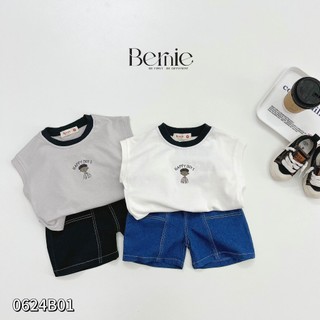 Bộ ba lỗ cánh rơi phối quần giả bò bé trai, set bộ thun tanktop quần giả bò cá tính cho bé