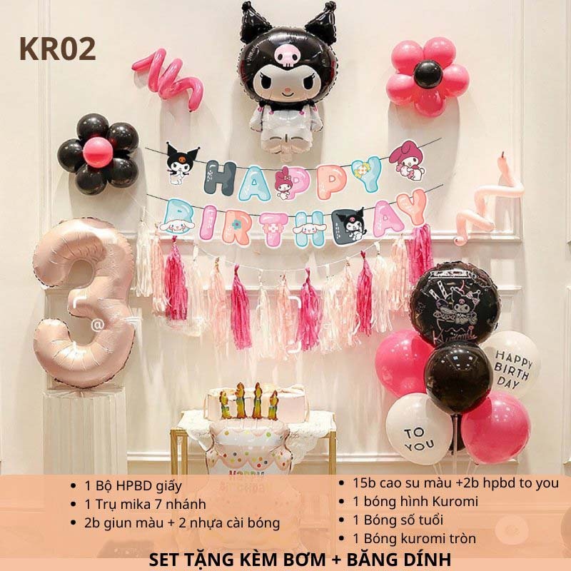 Product image [KÈM QUÀ TẶNG-GIAO HỎA TỐC]Set bóng trang trí sinh nhật chủ đề hoạt hình Kuromi Sanrio đủ mẫu cho bé KRM02