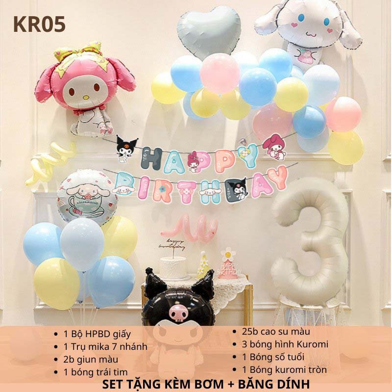 Product image [KÈM QUÀ TẶNG-GIAO HỎA TỐC]Set bóng trang trí sinh nhật chủ đề hoạt hình Kuromi Sanrio đủ mẫu cho bé KRM05