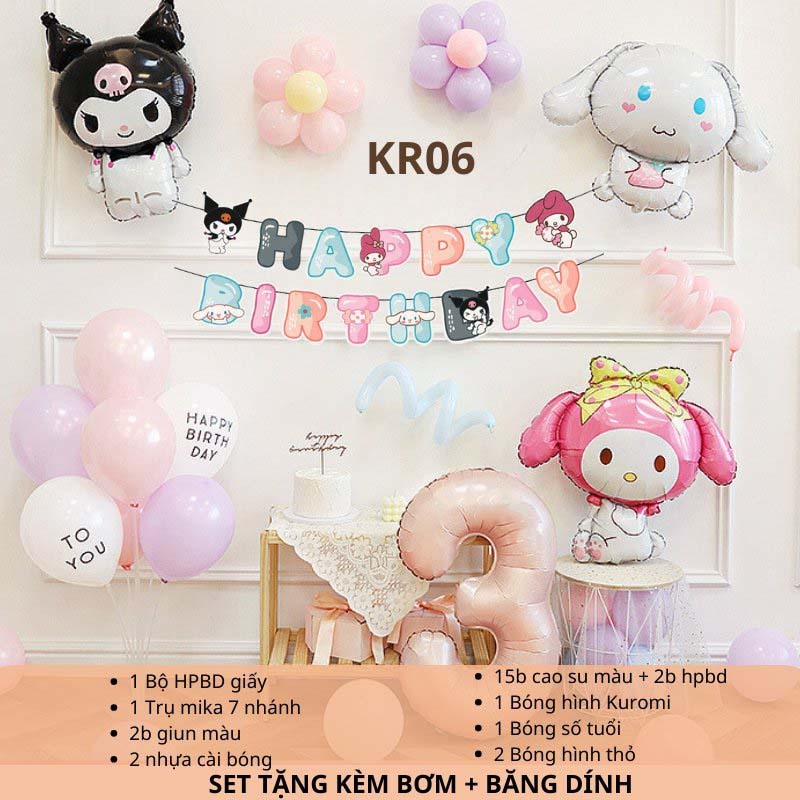 Product image [KÈM QUÀ TẶNG-GIAO HỎA TỐC]Set bóng trang trí sinh nhật chủ đề hoạt hình Kuromi Sanrio đủ mẫu cho bé KRM06