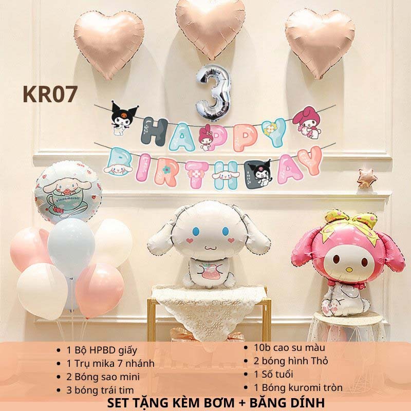 Product image [KÈM QUÀ TẶNG-GIAO HỎA TỐC]Set bóng trang trí sinh nhật chủ đề hoạt hình Kuromi Sanrio đủ mẫu cho bé KRM07