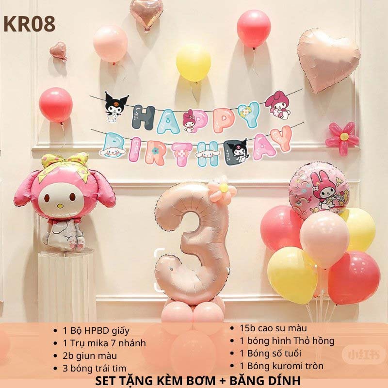 Product image [KÈM QUÀ TẶNG-GIAO HỎA TỐC]Set bóng trang trí sinh nhật chủ đề hoạt hình Kuromi Sanrio đủ mẫu cho bé KRM08