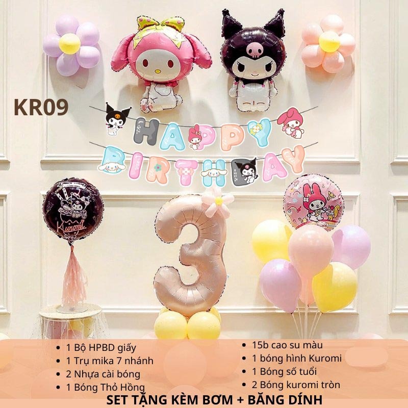 Product image [KÈM QUÀ TẶNG-GIAO HỎA TỐC]Set bóng trang trí sinh nhật chủ đề hoạt hình Kuromi Sanrio đủ mẫu cho bé KRM09