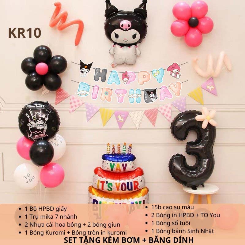 Product image [KÈM QUÀ TẶNG-GIAO HỎA TỐC]Set bóng trang trí sinh nhật chủ đề hoạt hình Kuromi Sanrio đủ mẫu cho bé KRM010