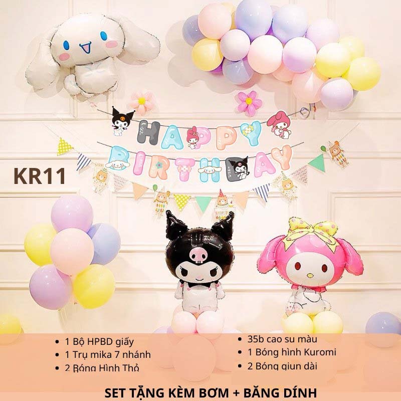 Product image [KÈM QUÀ TẶNG-GIAO HỎA TỐC]Set bóng trang trí sinh nhật chủ đề hoạt hình Kuromi Sanrio đủ mẫu cho bé KRM011