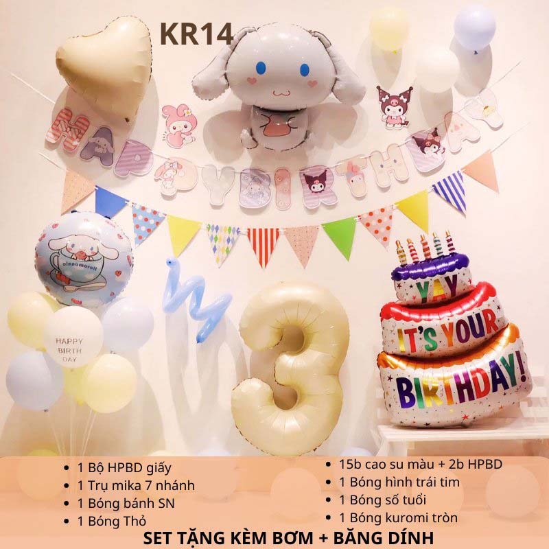 Product image [KÈM QUÀ TẶNG-GIAO HỎA TỐC]Set bóng trang trí sinh nhật chủ đề hoạt hình Kuromi Sanrio đủ mẫu cho bé KRM014